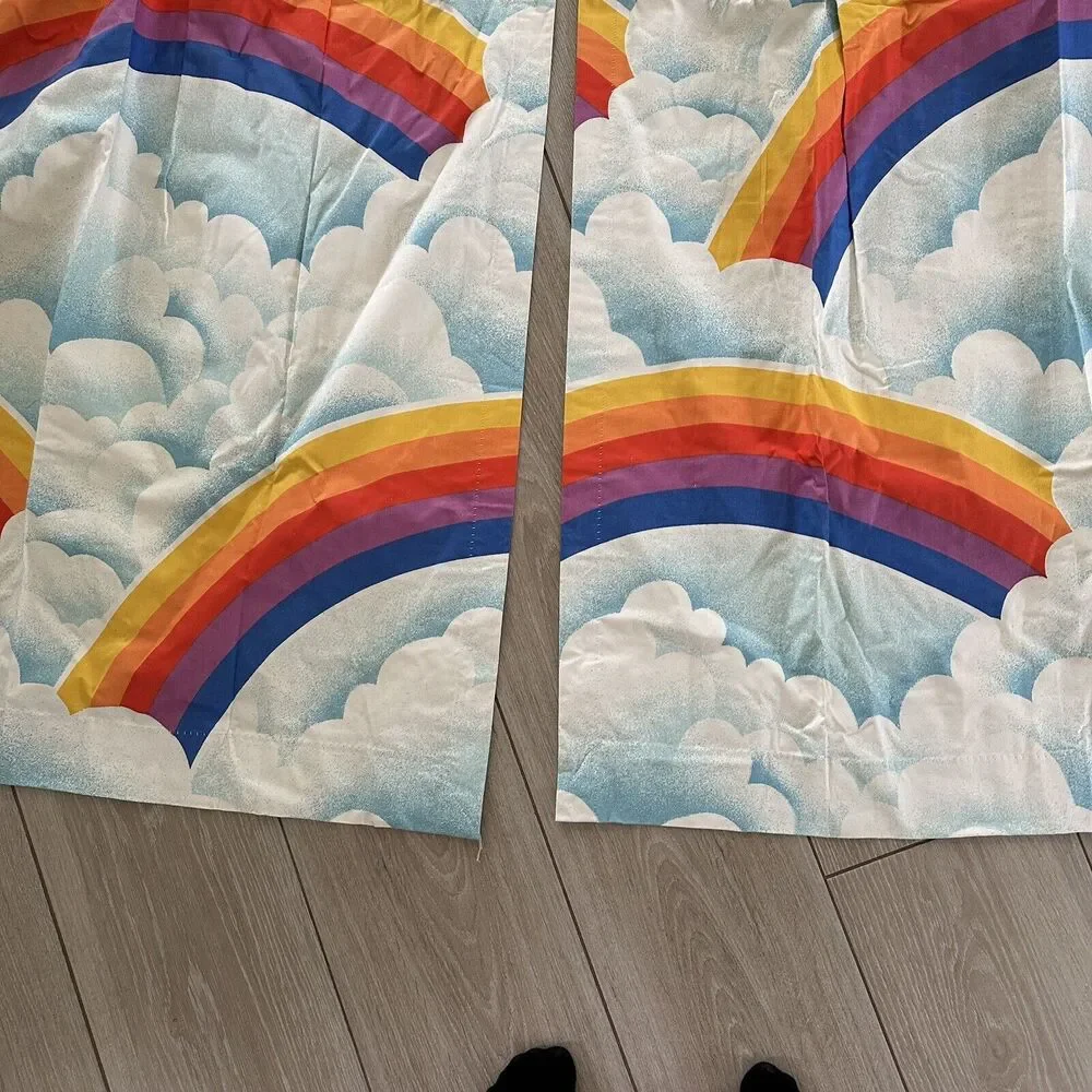 Vintage Sears Roebuck Rainbow Clouds Drapes Curtain Panels Set of 2 Pinch Pleat